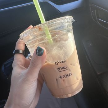 Sunrise Coffee - Iced chai w/ mac milk and coconut syrup! - Coffee & Tea Near Me - Lihue, Hawaii