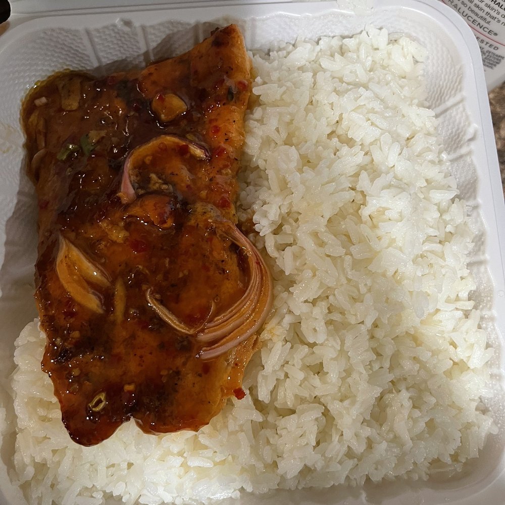 Jerk salmon and a boat load of rice Jerk salmon and a boat load of rice