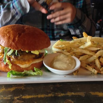 Marlowe - DAT 2014 entree: Marlowe Burger with caramelized onions, cheddar, bacon & horseradish aioli + side of Marlowe fries ($14) - Diners Near Me - San Francisco, California Marlowe - DAT 2014 entree: Marlowe Burger with caramelized onions, cheddar, bacon & horseradish aioli + side of Marlowe fries ($14) - Diners Near Me - San Francisco, California