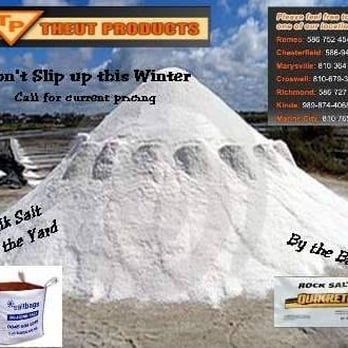 Theut Products - Specials!!! Rock Salt Bulk & by the bag, Blended Deicers & Calcium chloride. Call for current pricing while supplies last! - Building Supplies Near Me - Chesterfield, Michigan Theut Products - Specials!!! Rock Salt Bulk & by the bag, Blended Deicers & Calcium chloride. Call for current pricing while supplies last! - Building Supplies Near Me - Chesterfield, Michigan