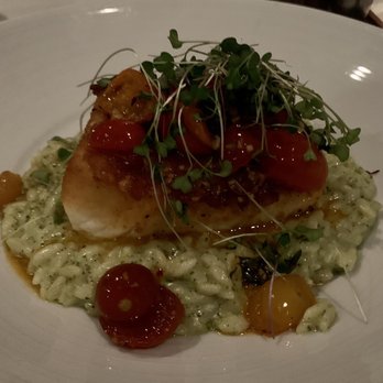 Arnold Palmer's Restaurant - Potato crusted Alaskan Halibut with risotto and heirloom tomatoes - American Near Me - La Quinta, California