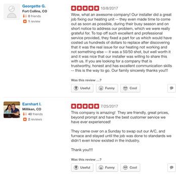 A&E Comfort Pros - Our 5 star yelp reviews! - Heating & Air Conditioning/HVAC Near Me - Platteville, Colorado