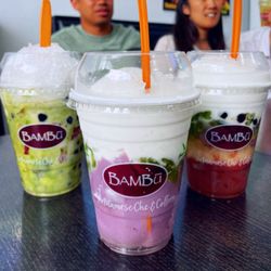 BAMBU - Left to right: smashed avocado chè, taro lover chè, and Bambu combo chè  IG: @fooddeclassified