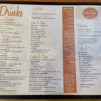 Koko Head Cafe - Brunch beverage menu at Koko Head Café in Honolulu. - Breakfast & Brunch Near Me - Honolulu, Hawaii
