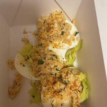 Downriggers - Crab deviled eggs - American Near Me - Friday Harbor, Washington Downriggers - Crab deviled eggs - American Near Me - Friday Harbor, Washington