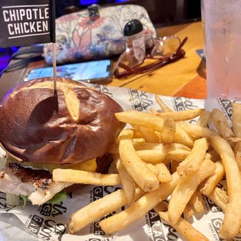 Ford's Garage Plantation - Chipotle chicken sandwich and fries - Bars Near Me - Plantation, Florida Ford's Garage Plantation - Chipotle chicken sandwich and fries - Bars Near Me - Plantation, Florida