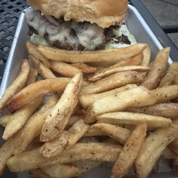 OTB at the Boathouse - Mechanical Mushroom Burger w/fries ($1 add on) - American Near Me - Allison Park, Pennsylvania