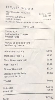 Menu photo 2 El Fogon Phoenix, AZ