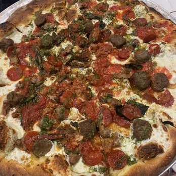 Grimaldi's Pizzeria - 18 inch The Don with Basil Pesto Sauce and Fresh Garlic - Pizza Near Me - Allen, Texas Grimaldi's Pizzeria - 18 inch The Don with Basil Pesto Sauce and Fresh Garlic - Pizza Near Me - Allen, Texas