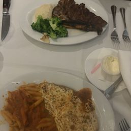 Chicken Parm and Prime New York Sirloin Steak Chicken Parm and Prime New York Sirloin Steak