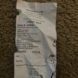 The Twisted Crab - Hampton - The receipt
