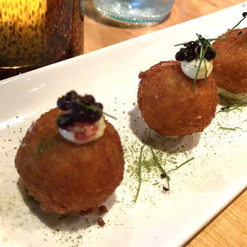 Prato - Rock Shrimp Arancini with lemon tartar sauce and pickled elderberry - Pizza Near Me - Winter Park, Florida Prato - Rock Shrimp Arancini with lemon tartar sauce and pickled elderberry - Pizza Near Me - Winter Park, Florida