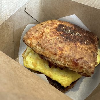Greystone Cafe, Bakery, and Provisions - Cheddar biscuit breakfast sandwich - Cafes Near Me - Boston, Massachusetts