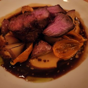O'Thym - Dominic's lamb, Roxton-Falls, black garlic, habanada pepper, potato, peach sauce - French Near Me - Montreal, Quebec O'Thym - Dominic's lamb, Roxton-Falls, black garlic, habanada pepper, potato, peach sauce - French Near Me - Montreal, Quebec