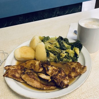 Frank's Cafe - Grilled chicken with boiled potatoes, steamed cabbage and gravy. - Coffee & Tea Near Me - London, XGL Frank's Cafe - Grilled chicken with boiled potatoes, steamed cabbage and gravy. - Coffee & Tea Near Me - London, XGL