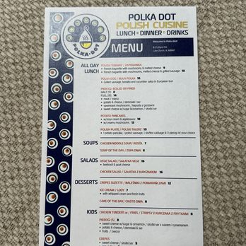Polka Dot Restaurant - Front of menu - Polish Near Me - Lake Zurich, Illinois