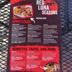 Red Luna Seasons - Front of menu