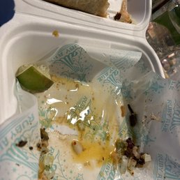 Notice all the grease. Now look at the tortilla that is saturated with it too. Notice all the grease. Now look at the tortilla that is saturated with it too.
