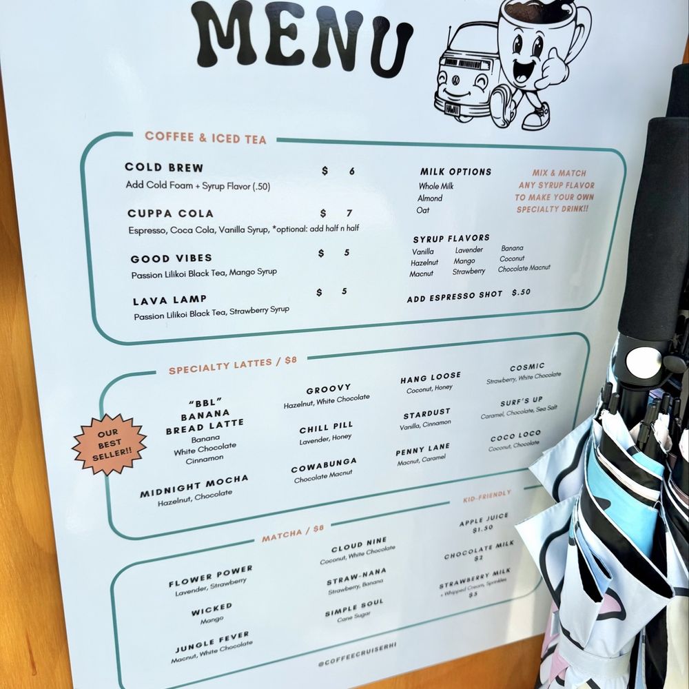 Coffee Cruiser - Menu | June 2026 - Coffee & Tea Near Me - Ewa Beach, Hawaii