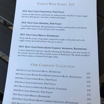 Frog's Leap Winery - The tasting menu, $35 tasting fee per person. - Wineries Near Me - Rutherford, California Frog's Leap Winery - The tasting menu, $35 tasting fee per person. - Wineries Near Me - Rutherford, California