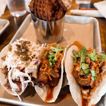 Old City Barbeque - 2 pork belly (DEAR JESUS!) and one brisket taco. - Barbeque Near Me - Williamsburg, Virginia Old City Barbeque - 2 pork belly (DEAR JESUS!) and one brisket taco. - Barbeque Near Me - Williamsburg, Virginia