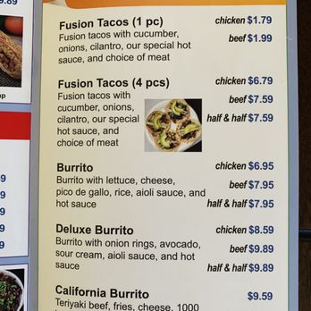 Bom Bom Grill - Tacos and Burritos Menu - Asian Fusion Near Me - Bellflower, California