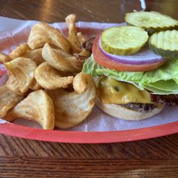 Grap's Burgers & Brews - The Grap Burger with Cheese and  Bacon and Sidewinders!