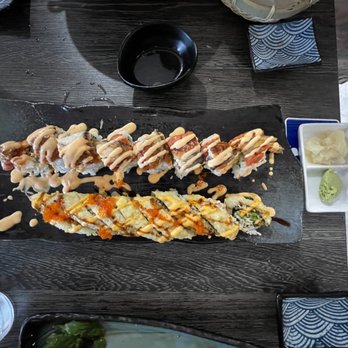 Hangetsu Sushi - Godzilla roll (top) and the crunchy California roll (bottom) - Japanese Near Me - Half Moon Bay, California Hangetsu Sushi - Godzilla roll (top) and the crunchy California roll (bottom) - Japanese Near Me - Half Moon Bay, California