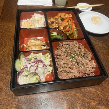 Tsukiyo Sushi - Bento box with spicy chicken and beef. - Sushi Bars Near Me - Los Angeles, California Tsukiyo Sushi - Bento box with spicy chicken and beef. - Sushi Bars Near Me - Los Angeles, California