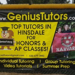 Genius Tutors - Genius Tutors is a sponsor of the Boosters and this sign is on the Baseball field at Hinsdale Central High School in Hinsdale, IL.