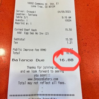 Snooze, an A.M. Eatery - Bill amount before Awards discount applied - Breakfast & Brunch Near Me - Phoenix, Arizona Snooze, an A.M. Eatery - Bill amount before Awards discount applied - Breakfast & Brunch Near Me - Phoenix, Arizona