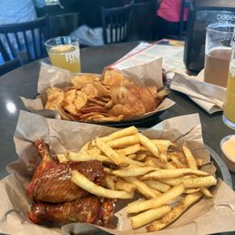 Wings, fries, and chips! Wings, fries, and chips!