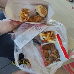 KFC - Meal on the left is Husbands large sized meal, my 8 piece medium nugget meal on the right