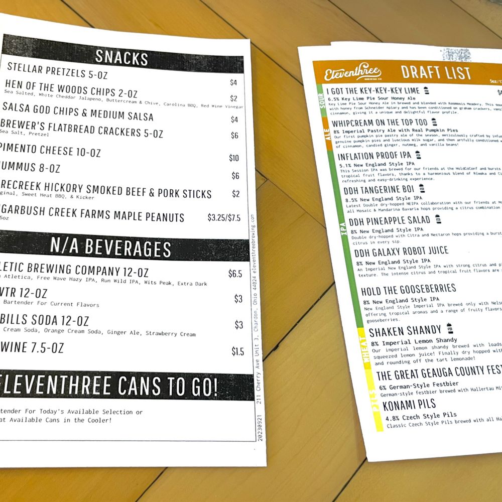 Eleventhree Brewing Company - Snacks available in absence or or to compliment the food trucks. - Breweries Near Me - Chardon, Ohio Eleventhree Brewing Company - Snacks available in absence or or to compliment the food trucks. - Breweries Near Me - Chardon, Ohio