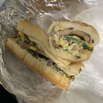 Terry Cheese Steak - Mushroom, Spinach, Egg, Cheese, and Sausage on a Roll - Food Trucks Near Me - Philadelphia, Pennsylvania Terry Cheese Steak - Mushroom, Spinach, Egg, Cheese, and Sausage on a Roll - Food Trucks Near Me - Philadelphia, Pennsylvania