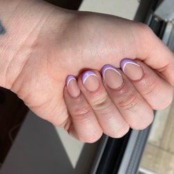Luxe Nail Bar - Thin French tip with a matte base. Nude acrylic powder. Done by Linh