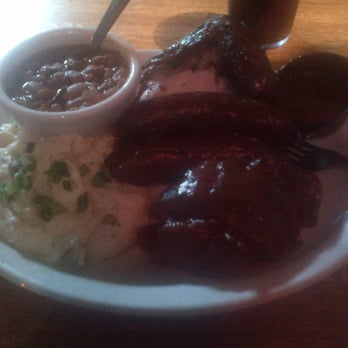 The County Line - 3 meat plate...brisket, sausage and chicken w/ mashed potatoes and beans. - Barbeque Near Me - San Antonio, Texas The County Line - 3 meat plate...brisket, sausage and chicken w/ mashed potatoes and beans. - Barbeque Near Me - San Antonio, Texas