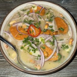 Ceviche Clasico Citrus Cured Mahi Mahi. Tiger's Milk. Sweet Potato. Red Onion. Fresno Pepper. Peruvian Corn. Cilantro.