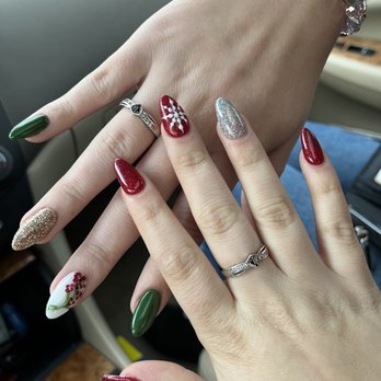 Nails 4u #1 - My nails are the red and my friend has the green. - Nail Salons Near Me - Cornelius, Oregon