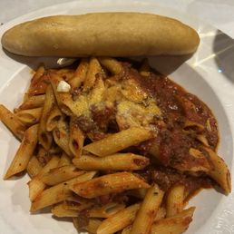 Penne with meat sauce. Penne with meat sauce.
