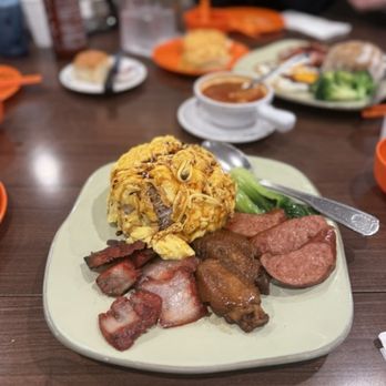 Alice's Kitchen - BBQ Pork, Sausage, Soy Sauce Chicken Wings & Pan-Fried Egg Over Rice - Cantonese Near Me - Monterey Park, California