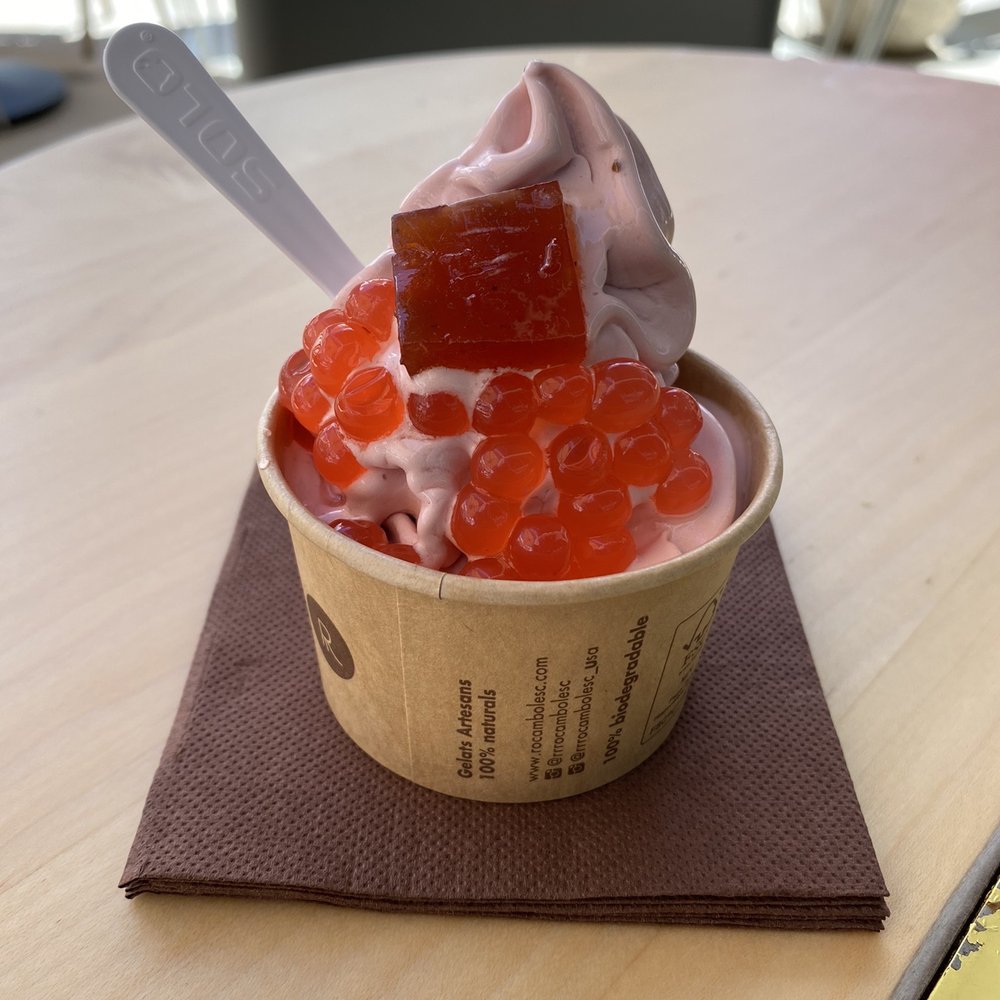 Strawberry Gelato w/ Strawberry Pearls and Strawberry Jelly Strawberry Gelato w/ Strawberry Pearls and Strawberry Jelly