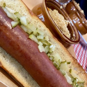 Up In Smoke BBQ - 1/2 lb dog with house made pickles and cheeses potatoes - Barbeque Near Me - Cedar Rapids, Iowa