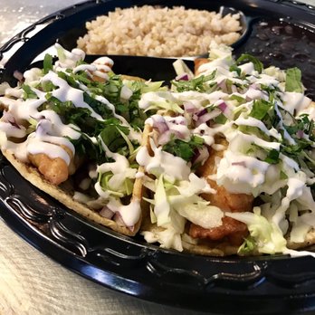 Bajas Catch Fresh Grill - 2 fish tacos combo, with brown rice and black beans - Mexican Near Me - Temecula, California Bajas Catch Fresh Grill - 2 fish tacos combo, with brown rice and black beans - Mexican Near Me - Temecula, California