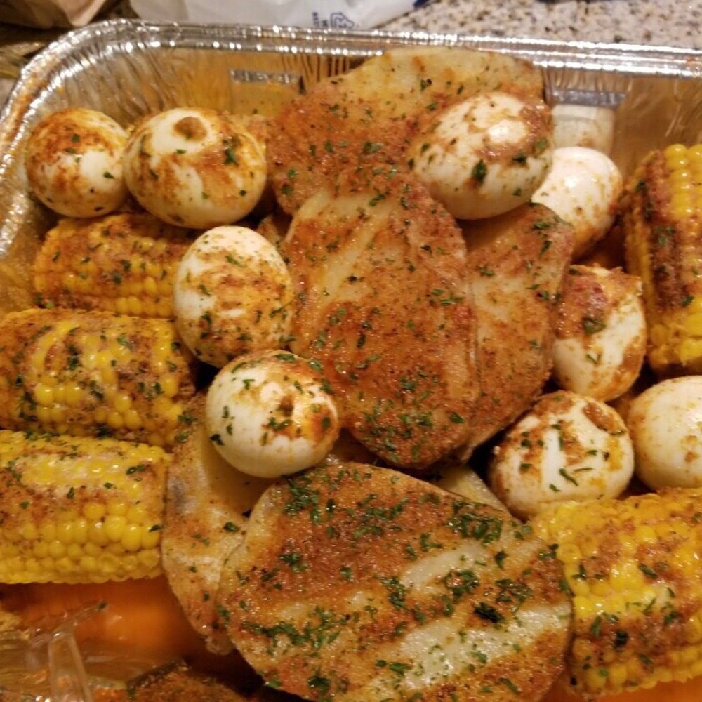 Seven Seas Crab House - Garlic corn, boiled eggs, and potatoes! Once again AMAZING!!! - Seafood Near Me - Jacksonville, Florida Seven Seas Crab House - Garlic corn, boiled eggs, and potatoes! Once again AMAZING!!! - Seafood Near Me - Jacksonville, Florida