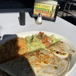 Main Street Taqueria - Asada quesadilla with rice and a salad guacamole is included.