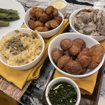 Shkodé - Duck fried fat potatoes, pumpkin risotto, chimichurri sauce, creamy mushrooms. - Steakhouses Near Me - Wayland, Michigan Shkodé - Duck fried fat potatoes, pumpkin risotto, chimichurri sauce, creamy mushrooms. - Steakhouses Near Me - Wayland, Michigan