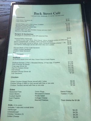 Menu photo 2 Back Street Cafe Muldraugh, KY