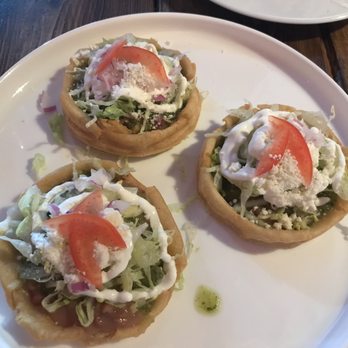 Bistro Du Mexique - Sopes - home made corn tortillas with beans, lettuce, cheese and salsa verde. - Mexican Near Me - Pine Bush, New York Bistro Du Mexique - Sopes - home made corn tortillas with beans, lettuce, cheese and salsa verde. - Mexican Near Me - Pine Bush, New York