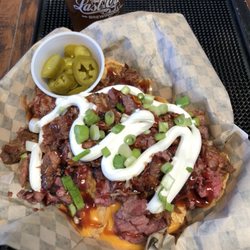 The Smokin Oakie - "The Big Oakie" Nachos with pulled pork, chopped beef.